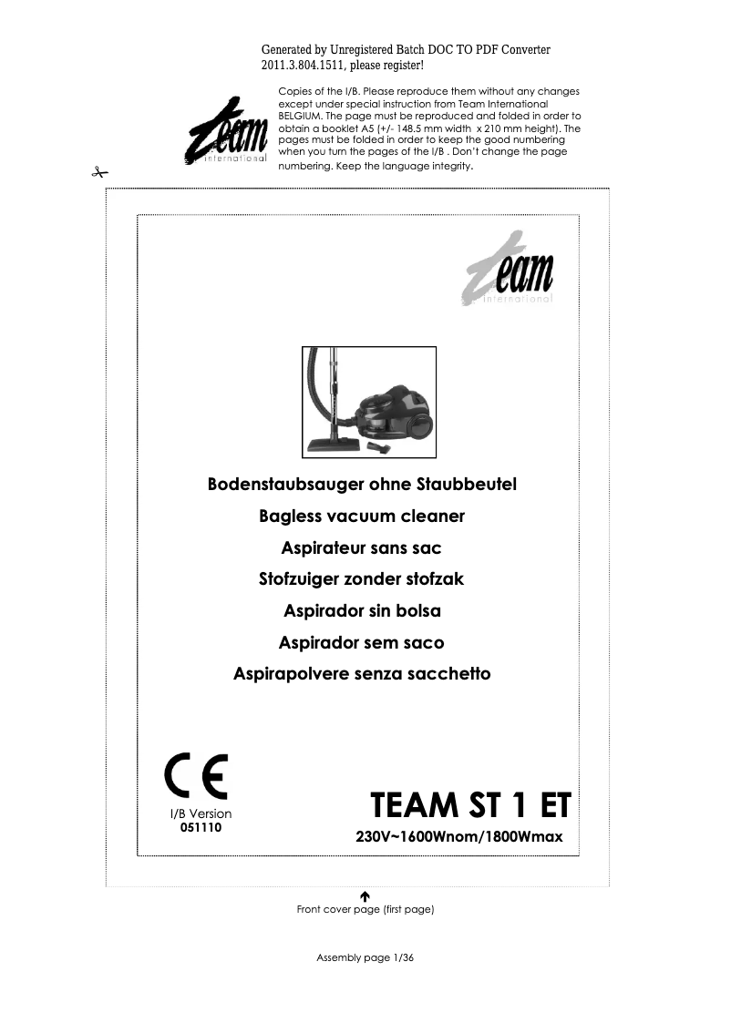 Página 1 del manual Manual de usuario Team ST 1 ET