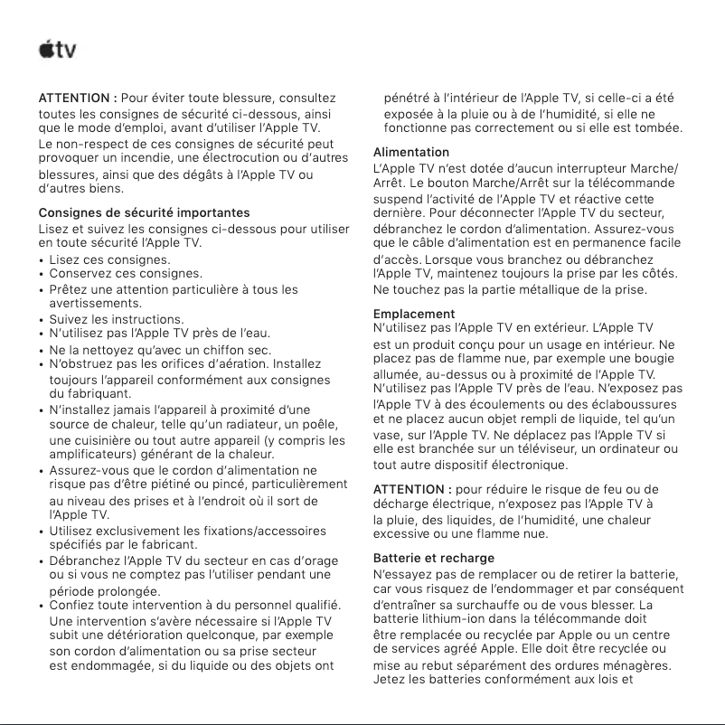 Page 1 de la notice Manuel utilisateur Apple TV 4K