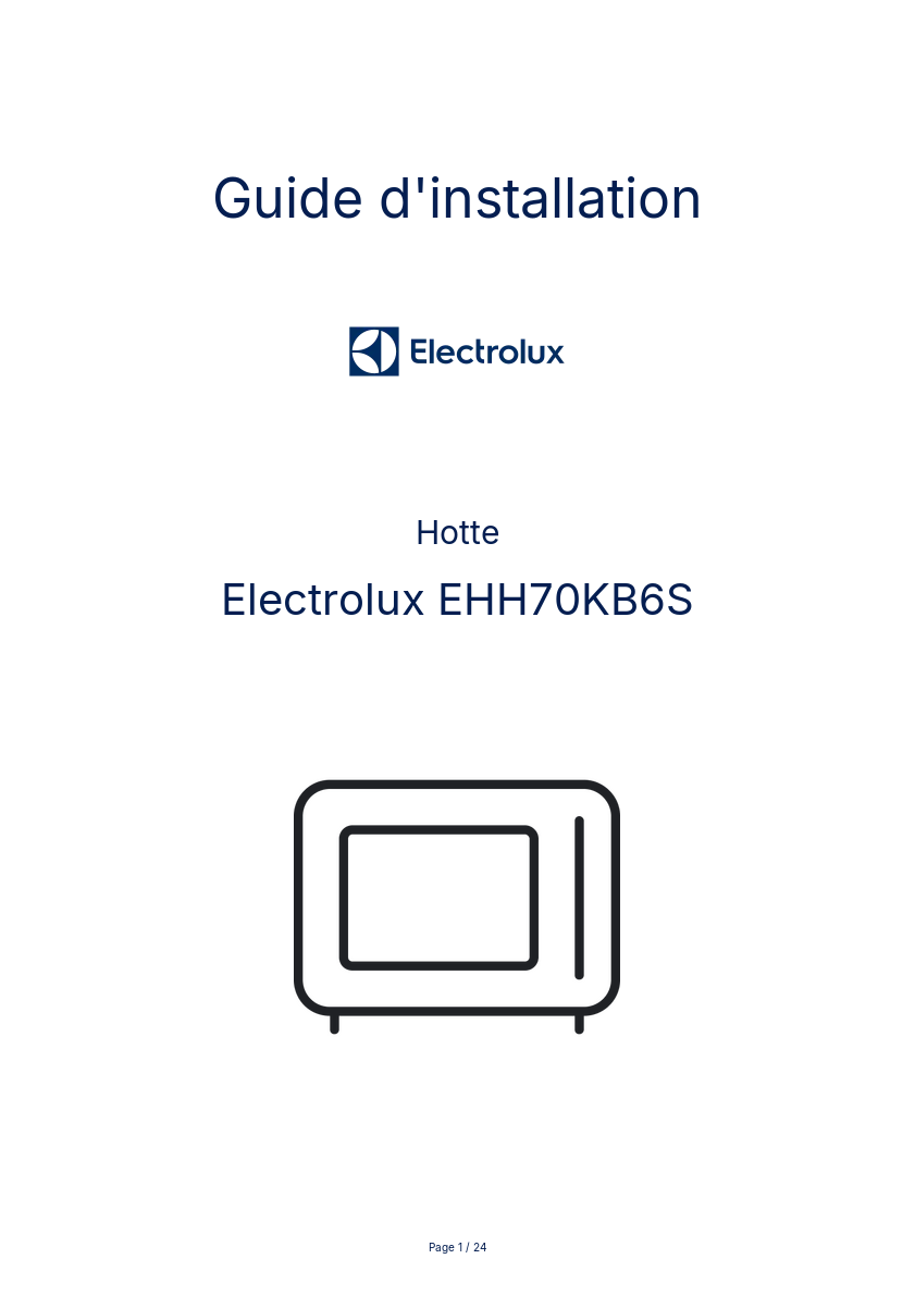 Page n°1 - Guide d'installation Electrolux EHH70KB6S