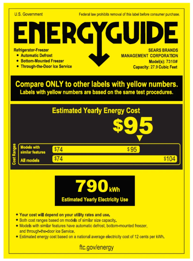 Page 1 de la notice Label énergétique Kenmore 73107