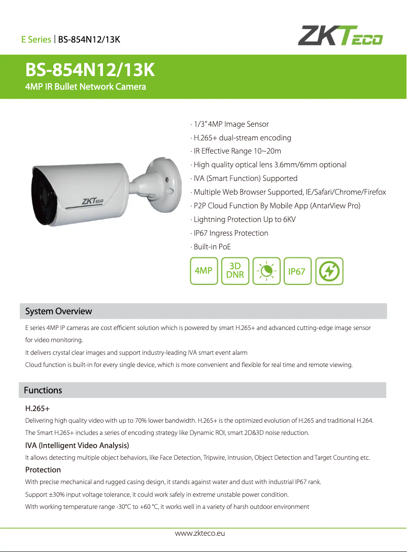 Page 1 de la notice Manuel utilisateur ZKTeco BS-854N12
