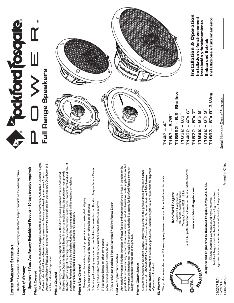 Page 1 de la notice Manuel utilisateur Rockford Fosgate T1S652
