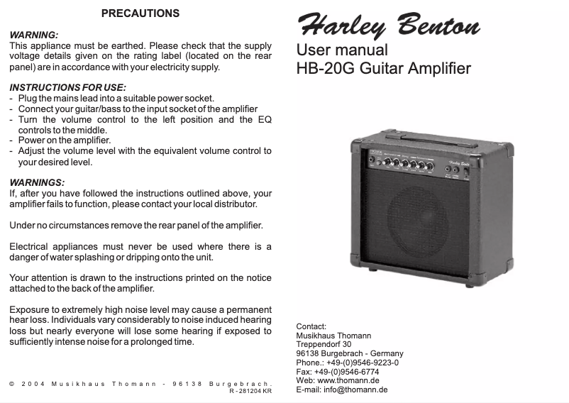 Image de la première page du manuel de l'appareil HB-20G