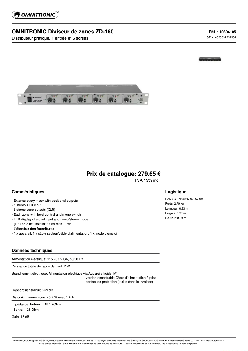 Page n°1 - Fiche technique Omnitronic ZD-160
