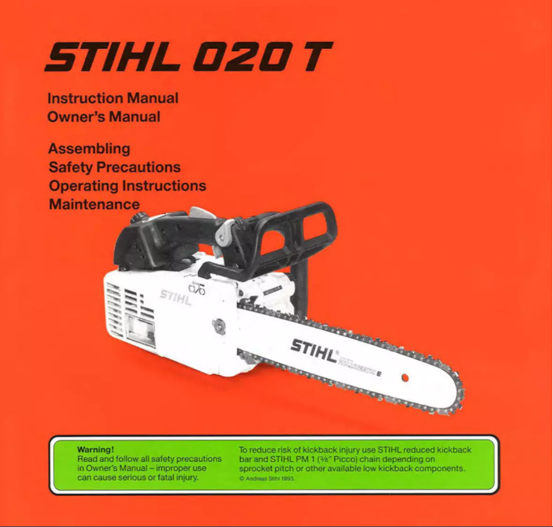 Page 1 de la notice Manuel utilisateur Stihl 020 T