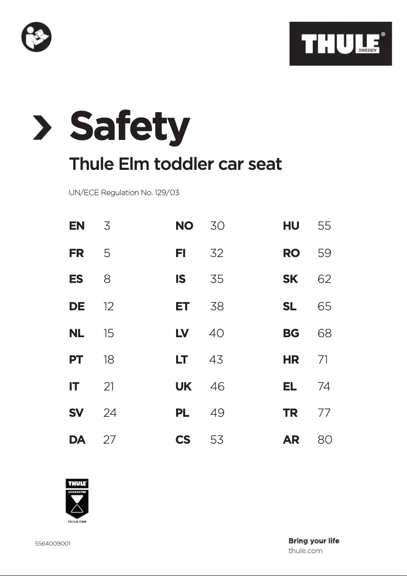 Page 1 de la notice Manuel utilisateur Thule Elm
