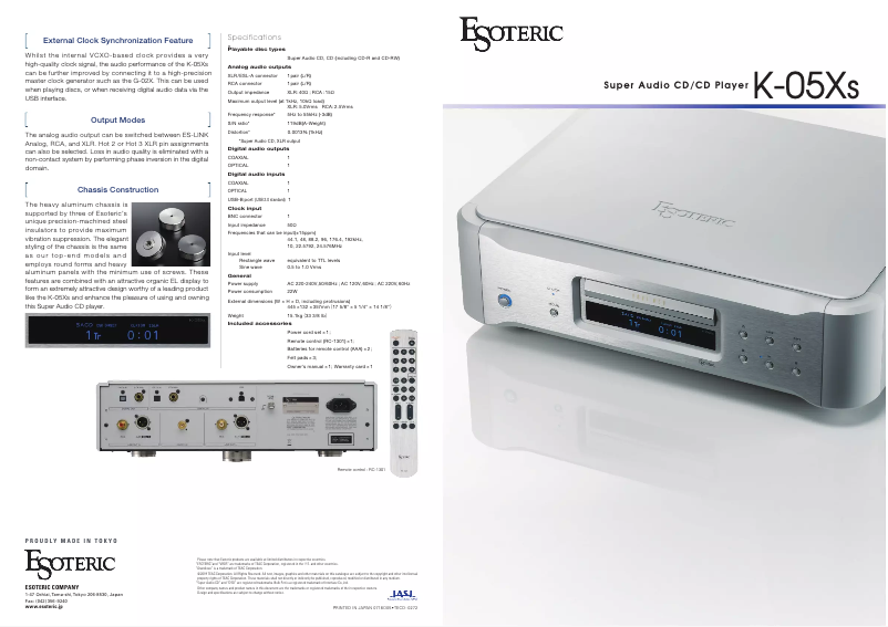 Page n°1 - Brochure Esoteric K-05Xs