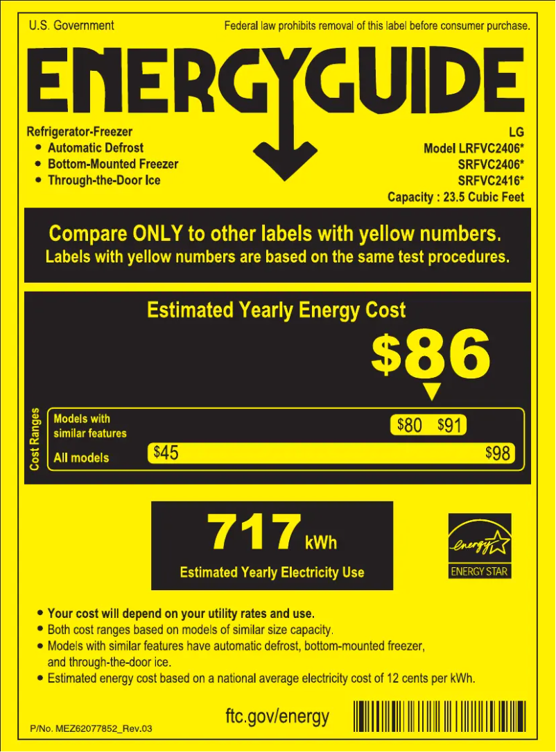 Page 1 de la notice Label énergétique LG SRFVC2416S