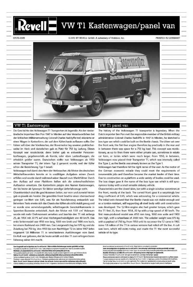 Image de la première page du manuel de l'appareil VW T1 Kastenwagen
