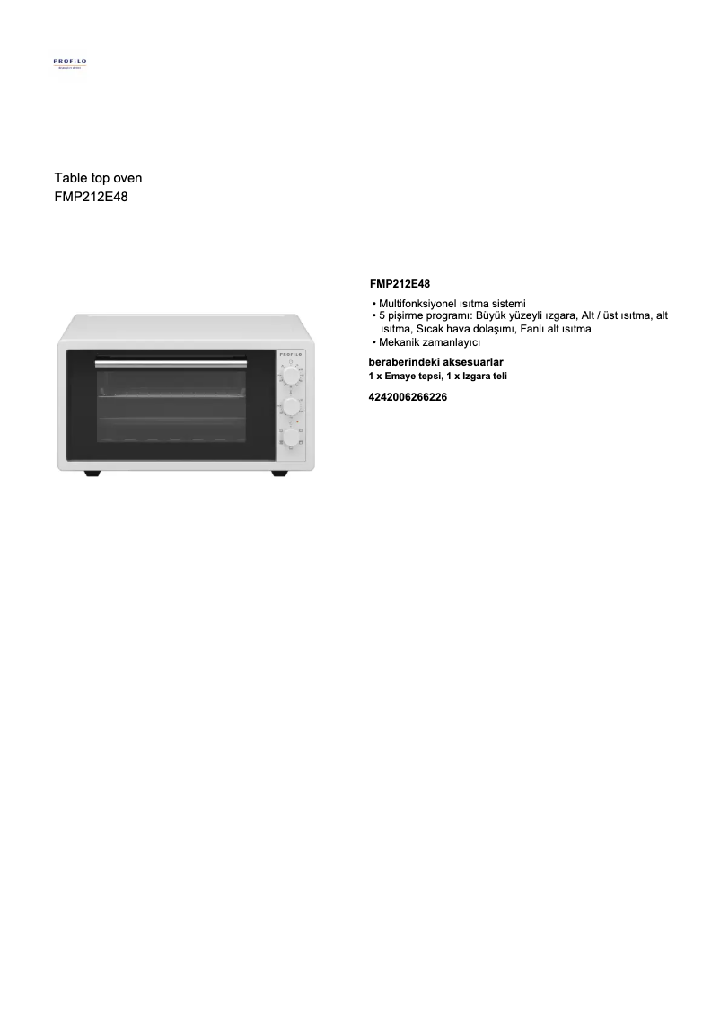 Page 1 de la notice Fiche technique Profilo FMP212E48