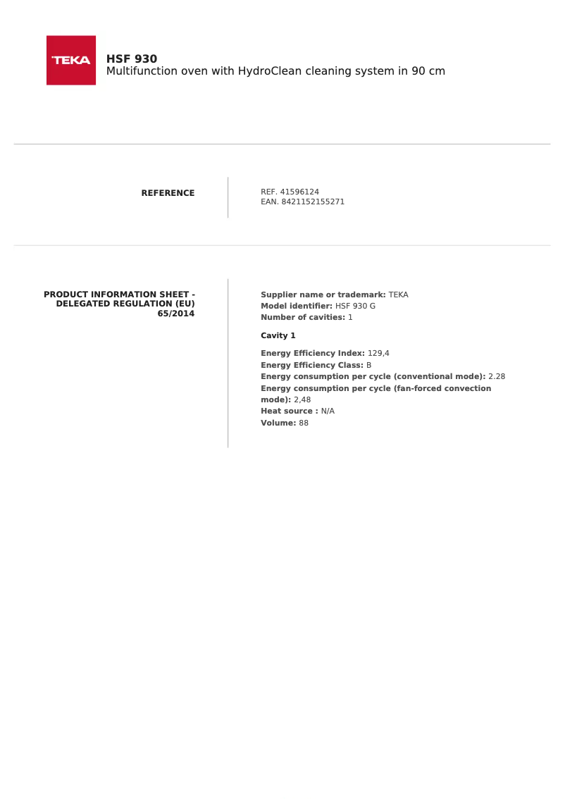 Page n°1 - Fiche technique Teka HSF 930