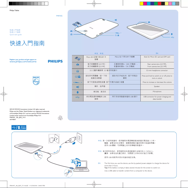 Page n°1 - Guide de démarrage rapide Philips PI4010G