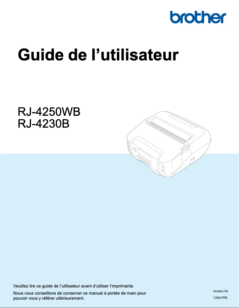 Page 1 de la notice Manuel utilisateur Brother RJ-4230B