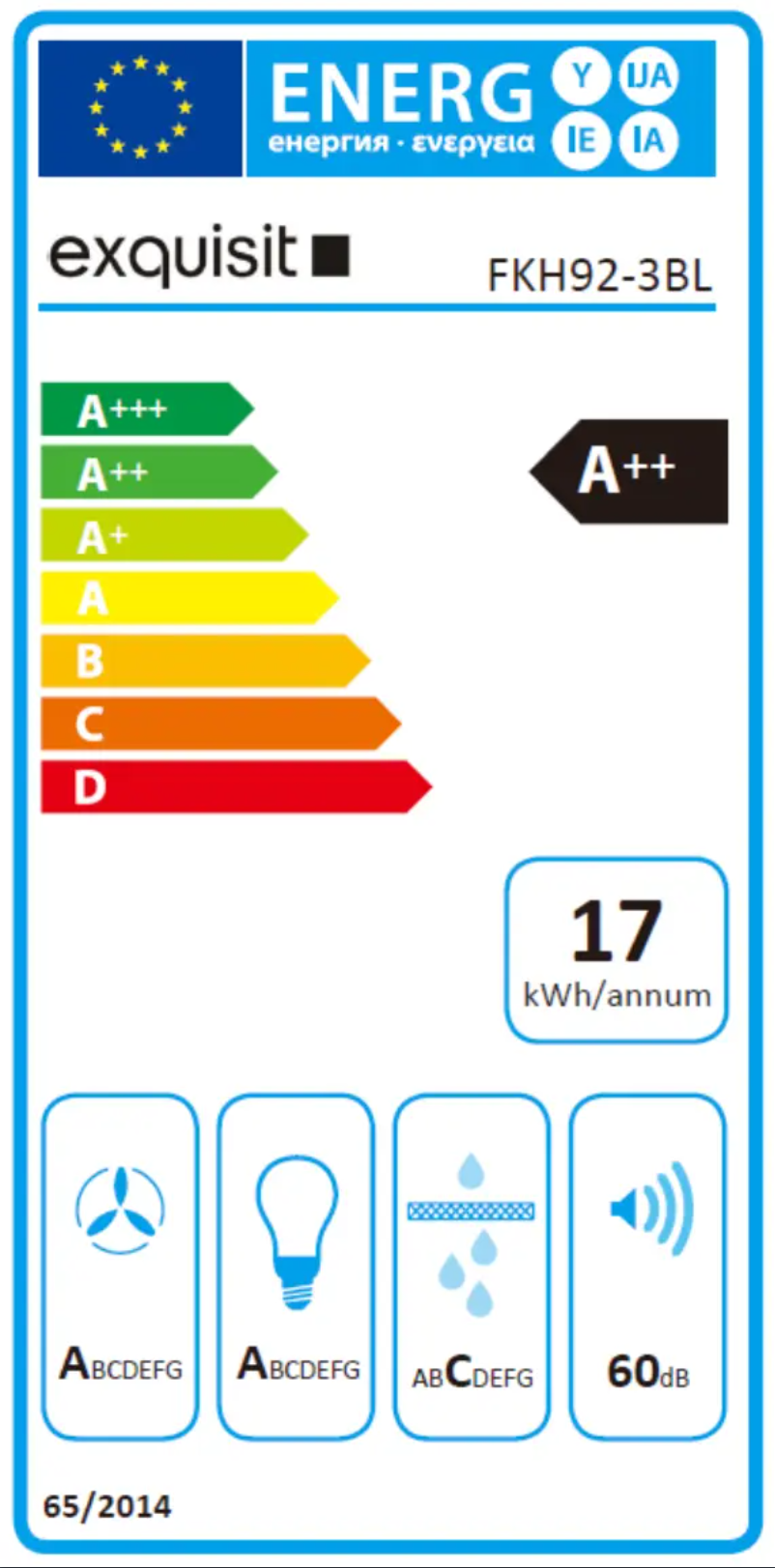 Page 1 of the manual Energy Label Exquisit FKH92-3BL