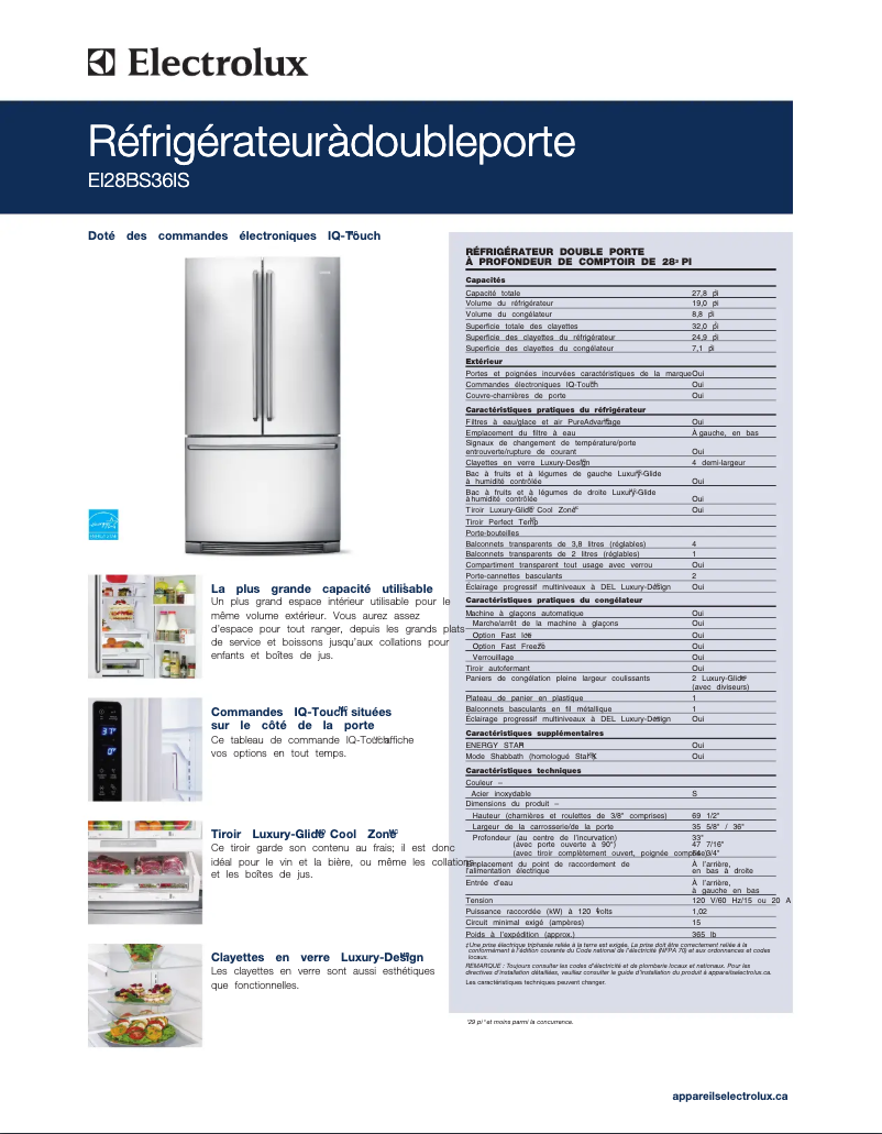 Page n°1 - Fiche technique Electrolux EI28BS36IW