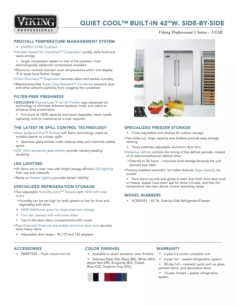 Page 1 de la notice Fiche technique Viking VCSB5423BK