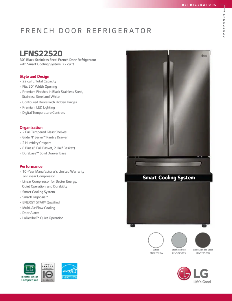 Page 1 de la notice Fiche technique LG LFNS22520D