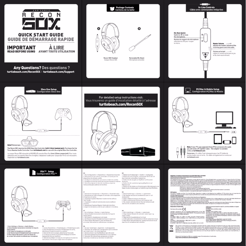 Image de la première page du manuel de l'appareil Ear Force Recon 50X