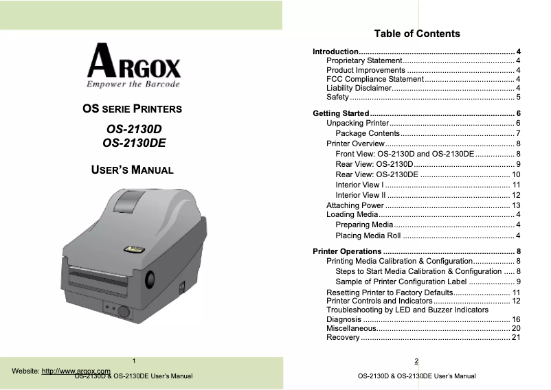 Page n°1 - Manuel utilisateur Argox OS-2130D