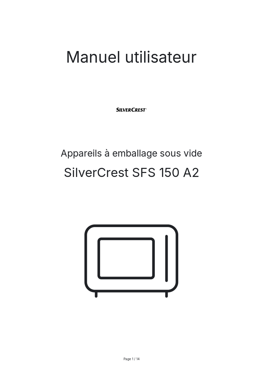 Page n°1 - Manuel utilisateur SilverCrest SFS 150 A2