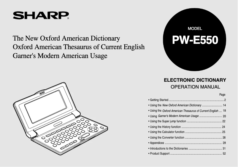Image de la première page du manuel de l'appareil PW-E550
