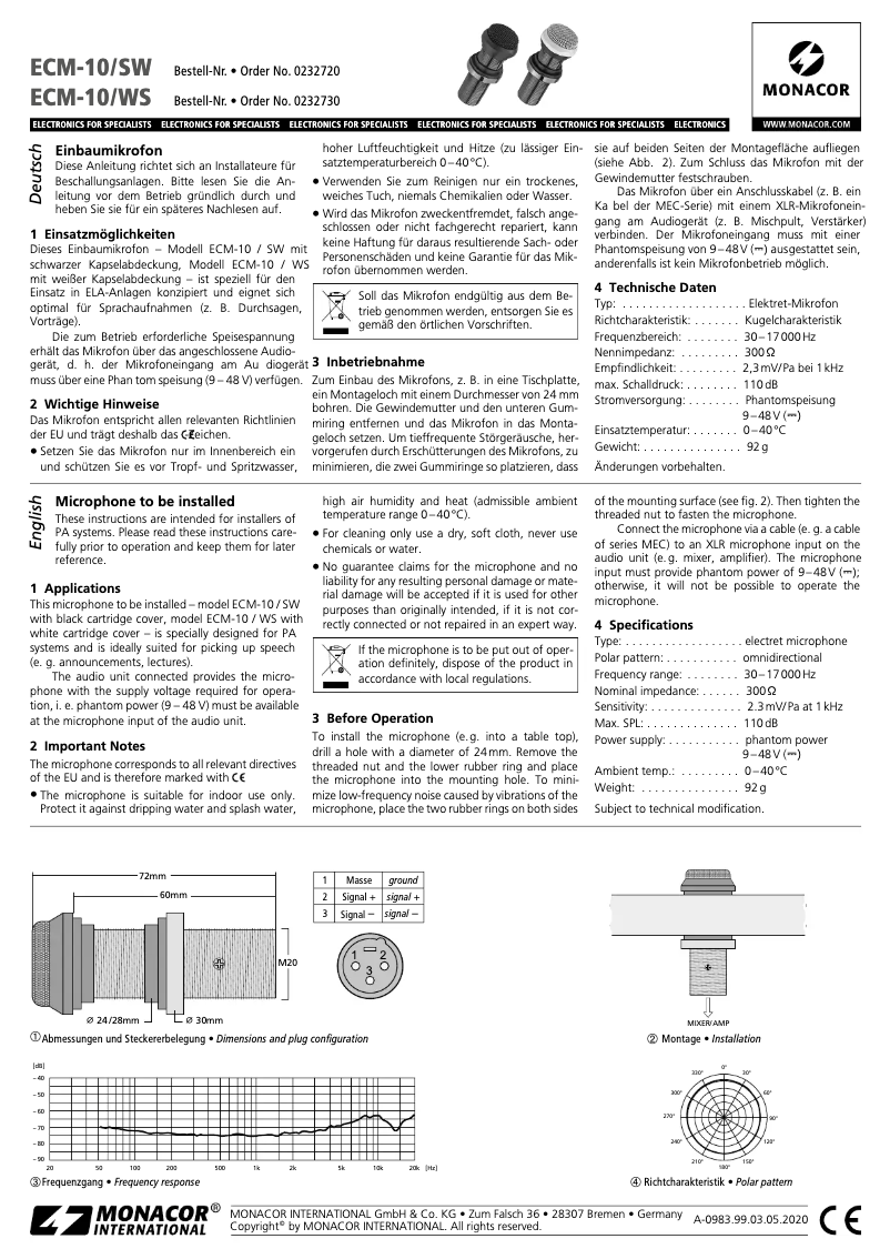 Page n°1 - Manuel utilisateur Monacor ECM-10/SW