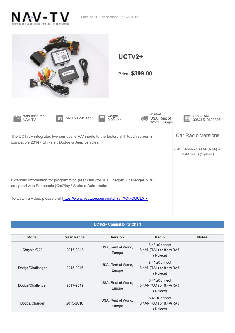 Image de la première page du manuel de l'appareil UCTv2+ NTV-KIT763