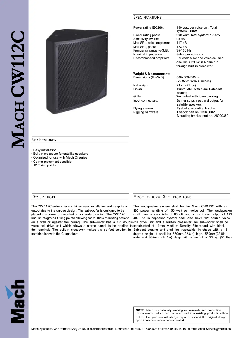 Page 1 de la notice Fiche technique Martin CW112 C