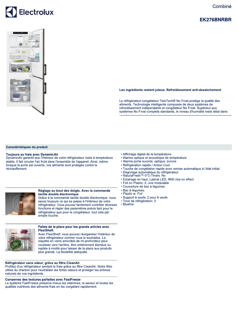 Page n°1 - Fiche technique Electrolux EK276BNRBR