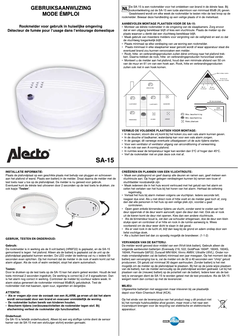 Page n°1 - Manuel utilisateur Alecto SA-15