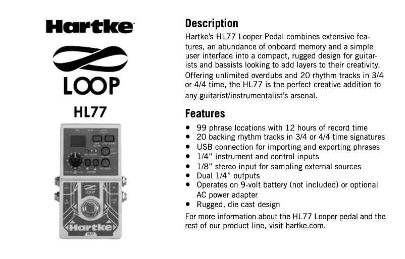 Página 1 del manual Manual de usuario Hartke Loop HL77