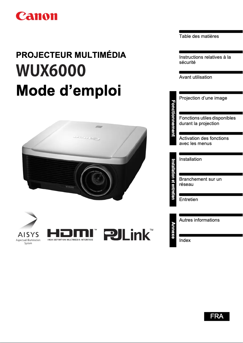 Page 1 de la notice Manuel utilisateur Canon REALiS WUX6010