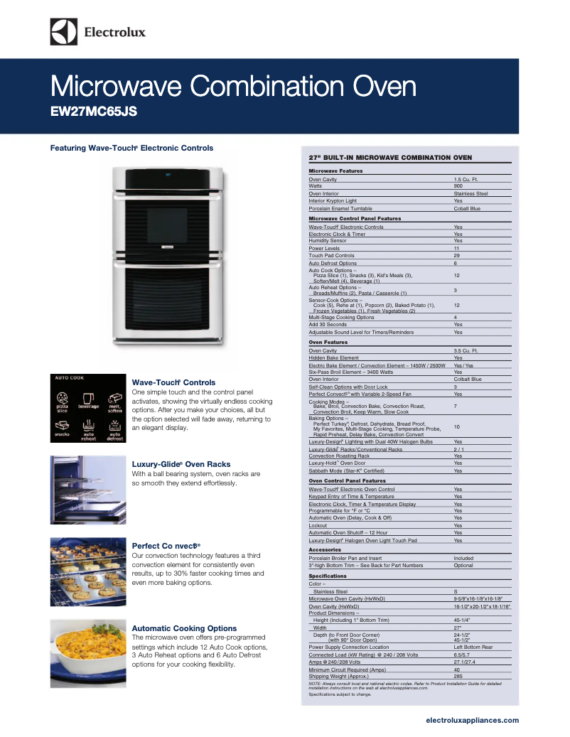 Page n°1 - Fiche technique Electrolux EW27MC65JW