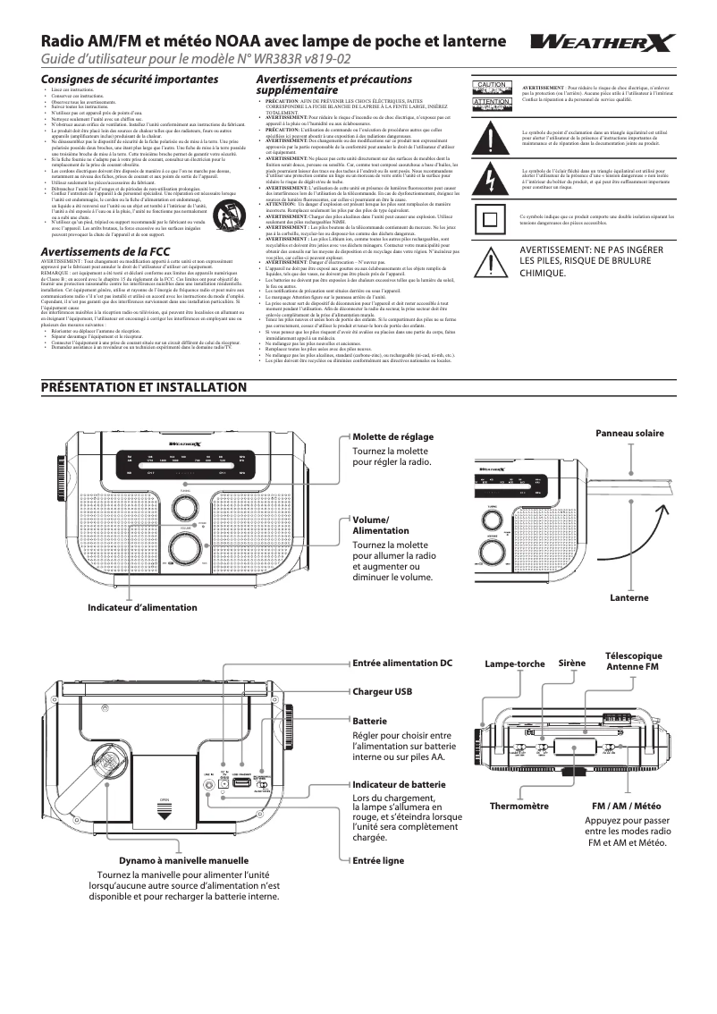 Page 1 de la notice Manuel utilisateur GPX WR383R