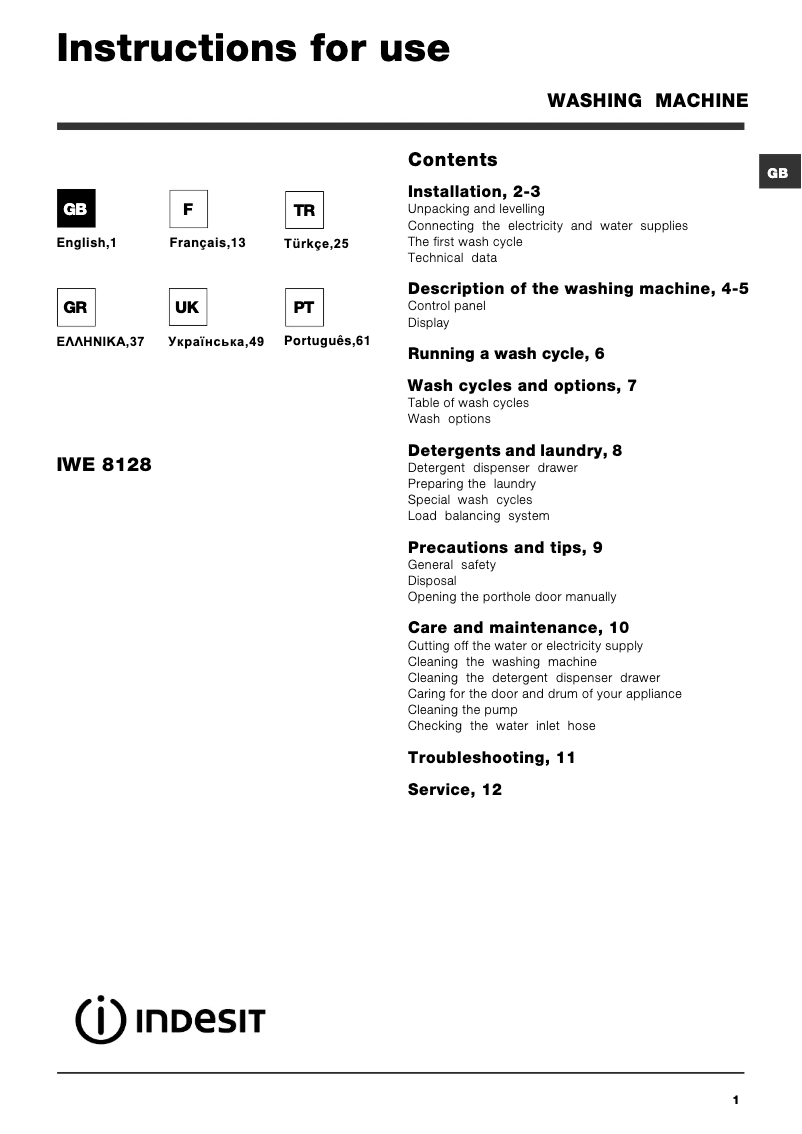 Image de la première page du manuel de l'appareil Maxi IWE 8128 B (EU)