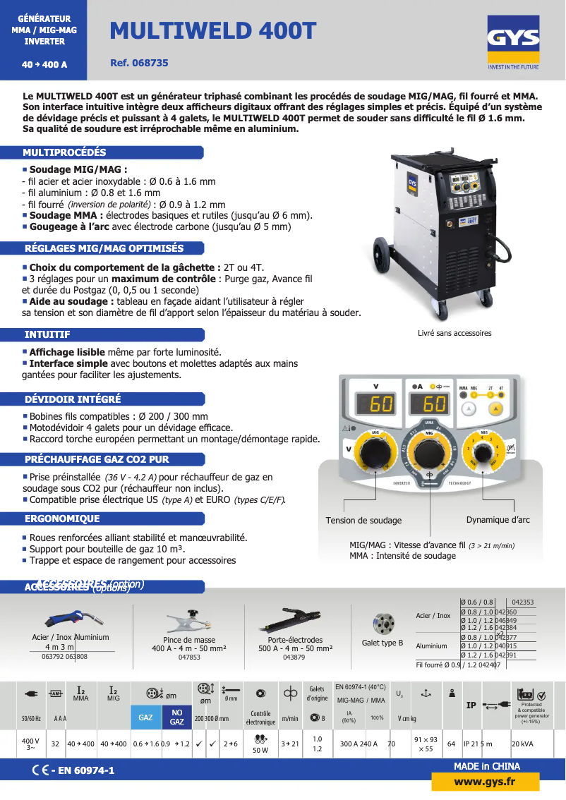 Page n°1 - Fiche technique GYS Multiweld 400T