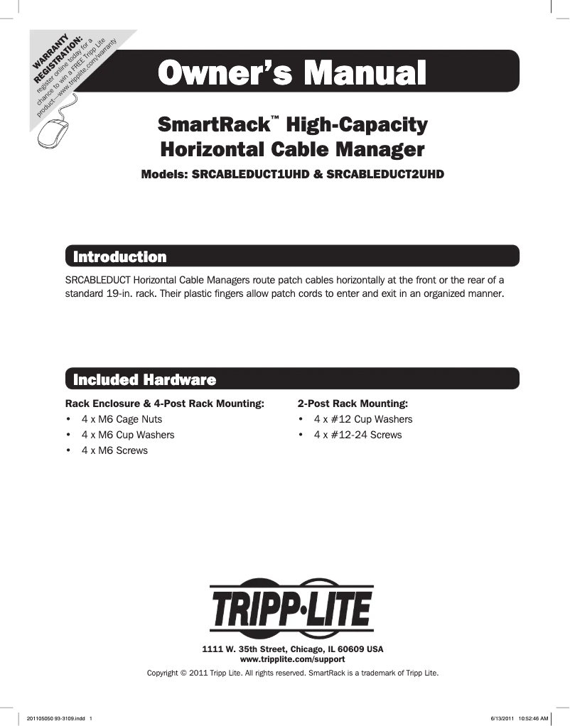 Page 1 de la notice Manuel utilisateur Tripp Lite SmartRack SRCABLEDUCT1UHD