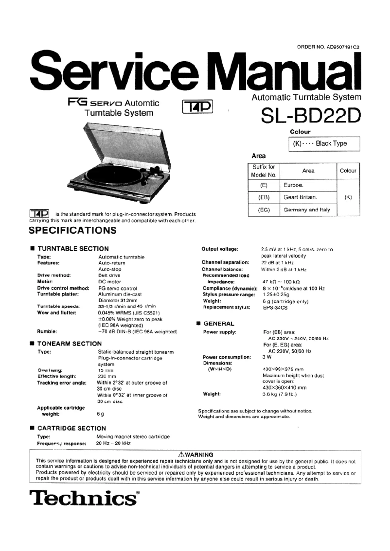 Page n°1 - Manuel utilisateur Technics SL-BD22D