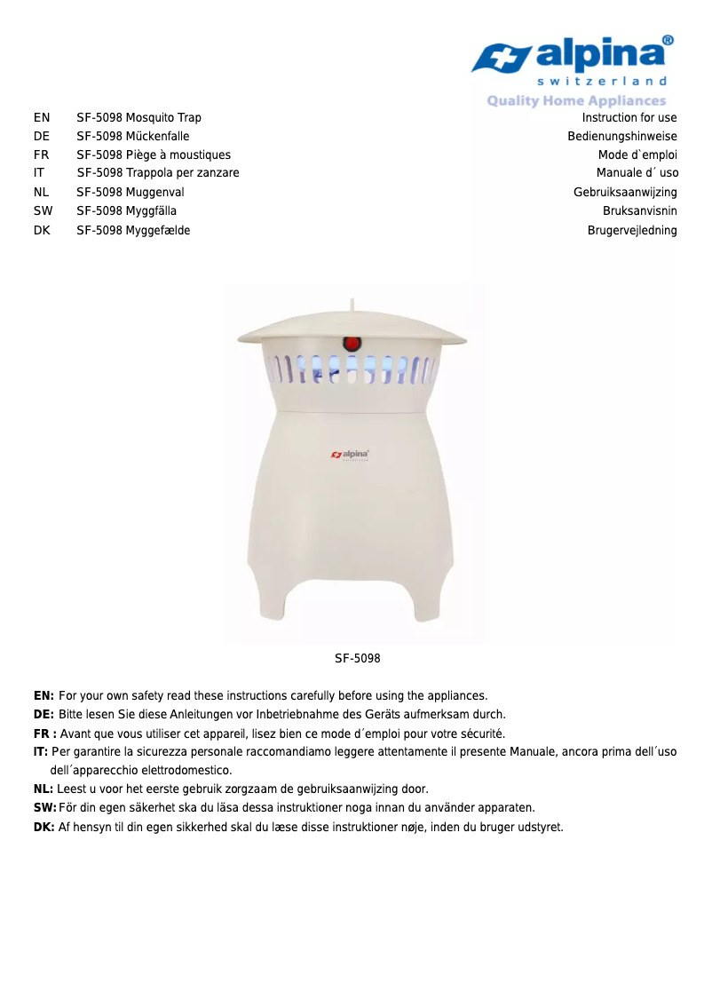 Page n°1 - Manuel utilisateur Alpina SF5098