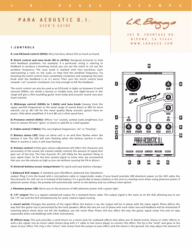 Image de la première page du manuel de l'appareil Para Acoustic D.I.