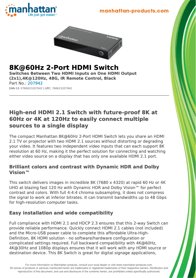 Page 1 de la notice Fiche technique Manhattan 207942