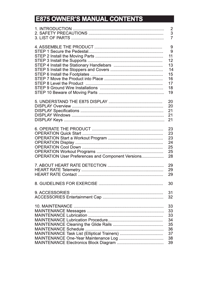 Page 1 de la notice Manuel utilisateur SportsArt E875