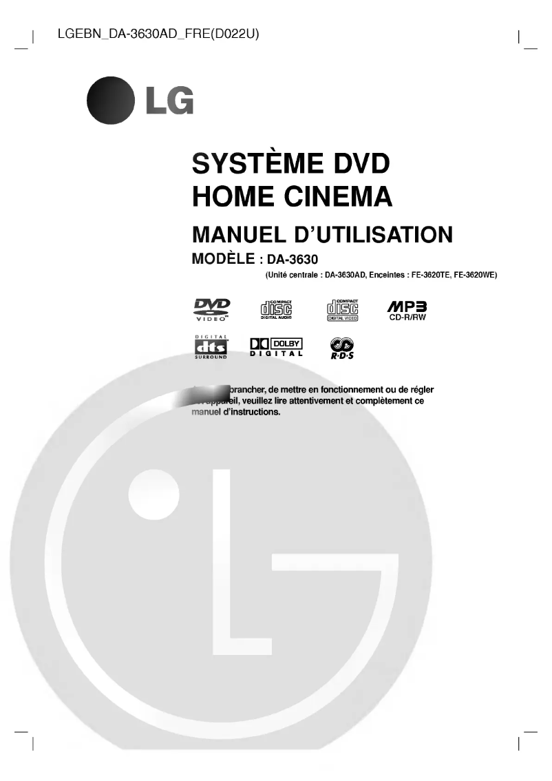 Page 1 de la notice Manuel utilisateur LG DA-3630AD