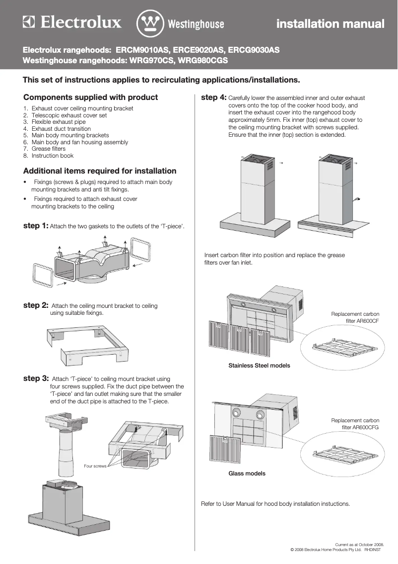 Page 1 de la notice Guide d'installation Electrolux ERCG9030AS