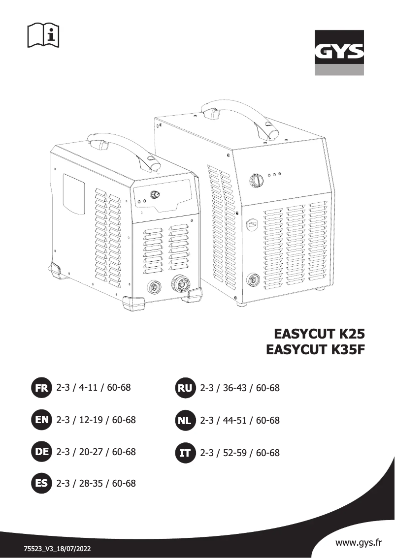 Page n°1 - Manuel utilisateur GYS Easycut K35F