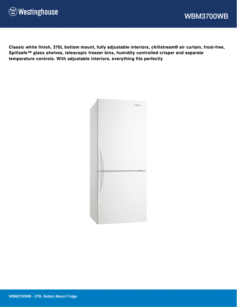 Page n°1 - Fiche technique Westinghouse WBM3700WB