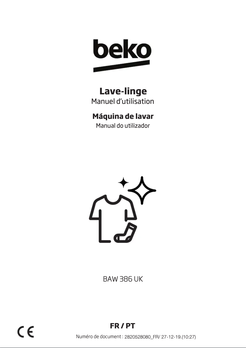 Page 1 de la notice Manuel utilisateur Beko BAW 386 UK