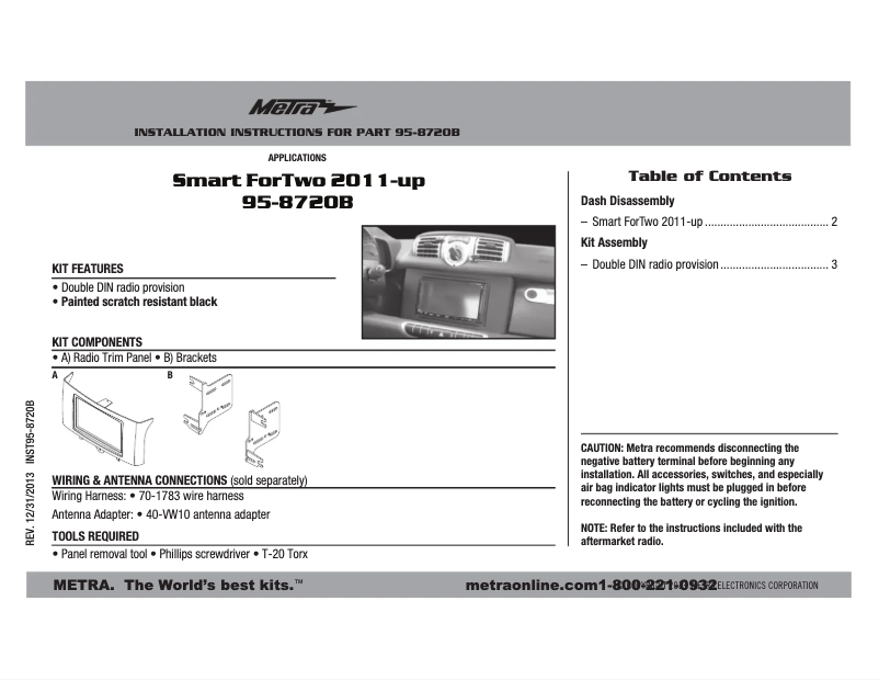 Page n°1 - Manuel utilisateur Metra 95-8720B
