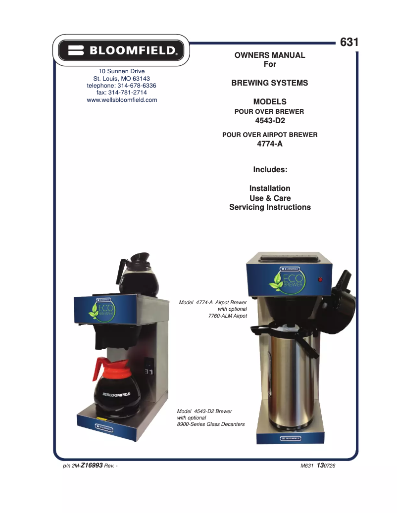 Page n°1 - Manuel utilisateur Bloomfield Eco Brewer 4543