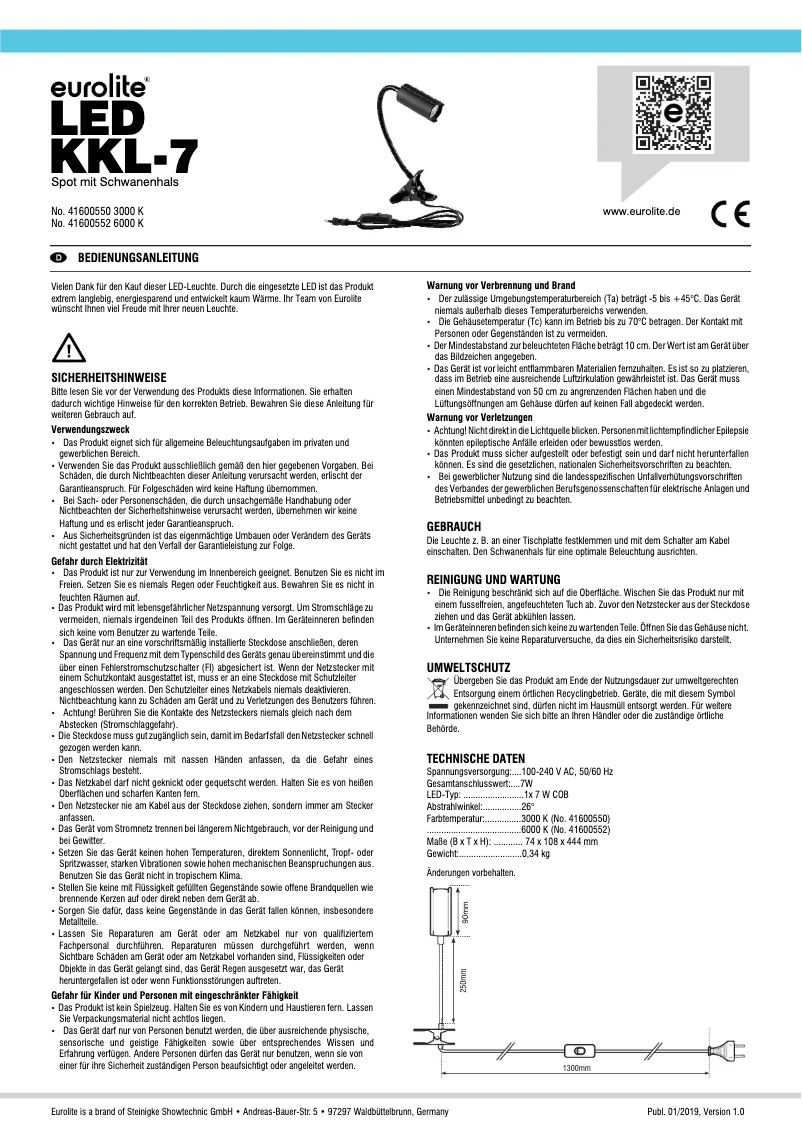 Page 1 de la notice Manuel utilisateur Eurolite LED KKL-7